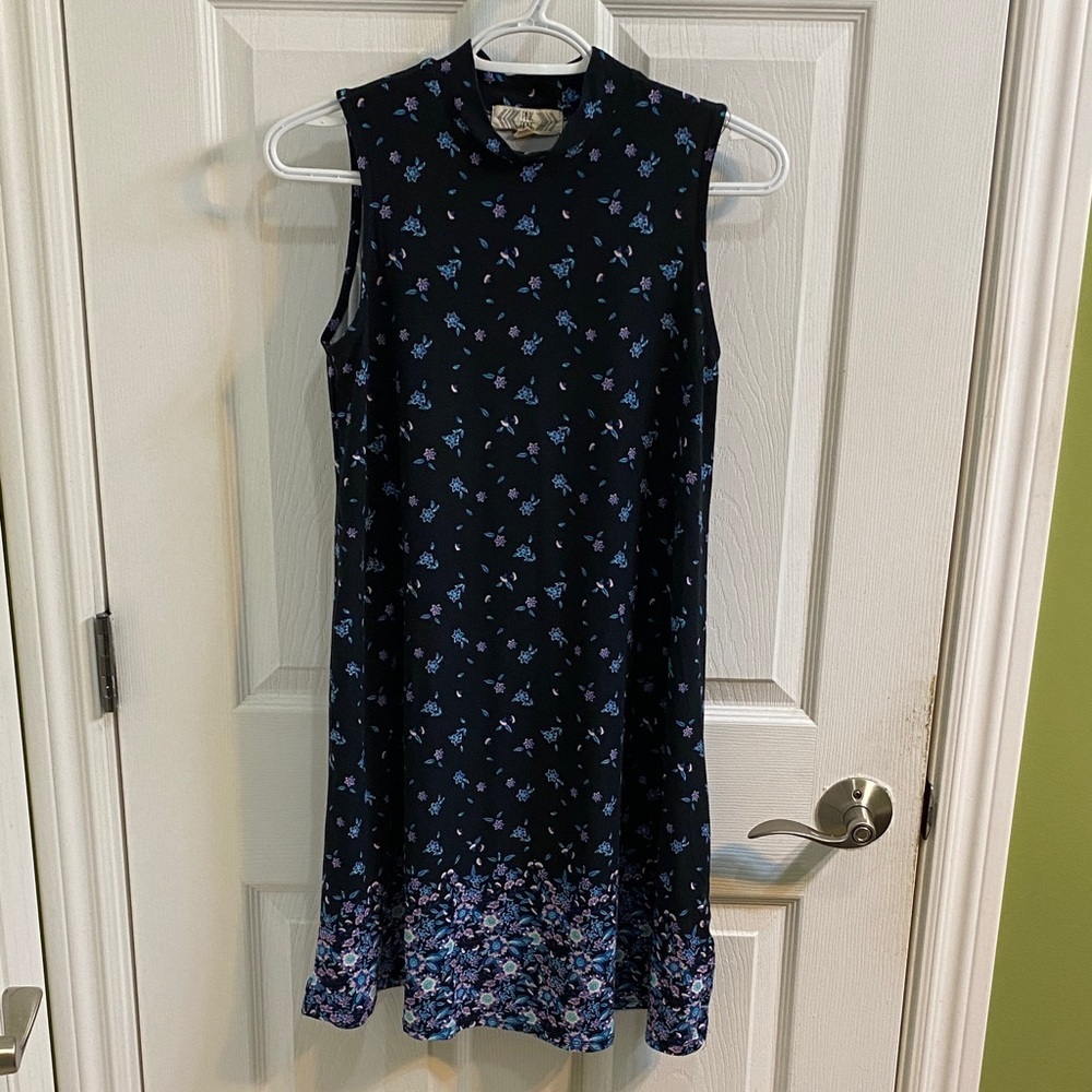 PINK ROSE Black Floral Tank Dress Women’s Size Small Mock Neck Sleeveless Soft - Picture 1 of 6